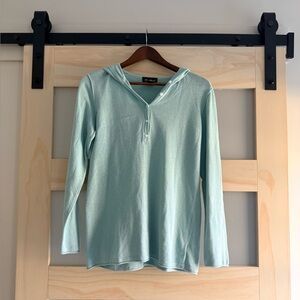 Eddie Bauer Linen Cotton Henley Hoodie Women’s Medium Light Aqua Long Sleeve